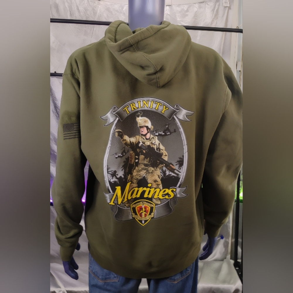 ReloadeD Gear Marines Hoodie Olive Men’s Large Trinity Graphic Pullover Fleece